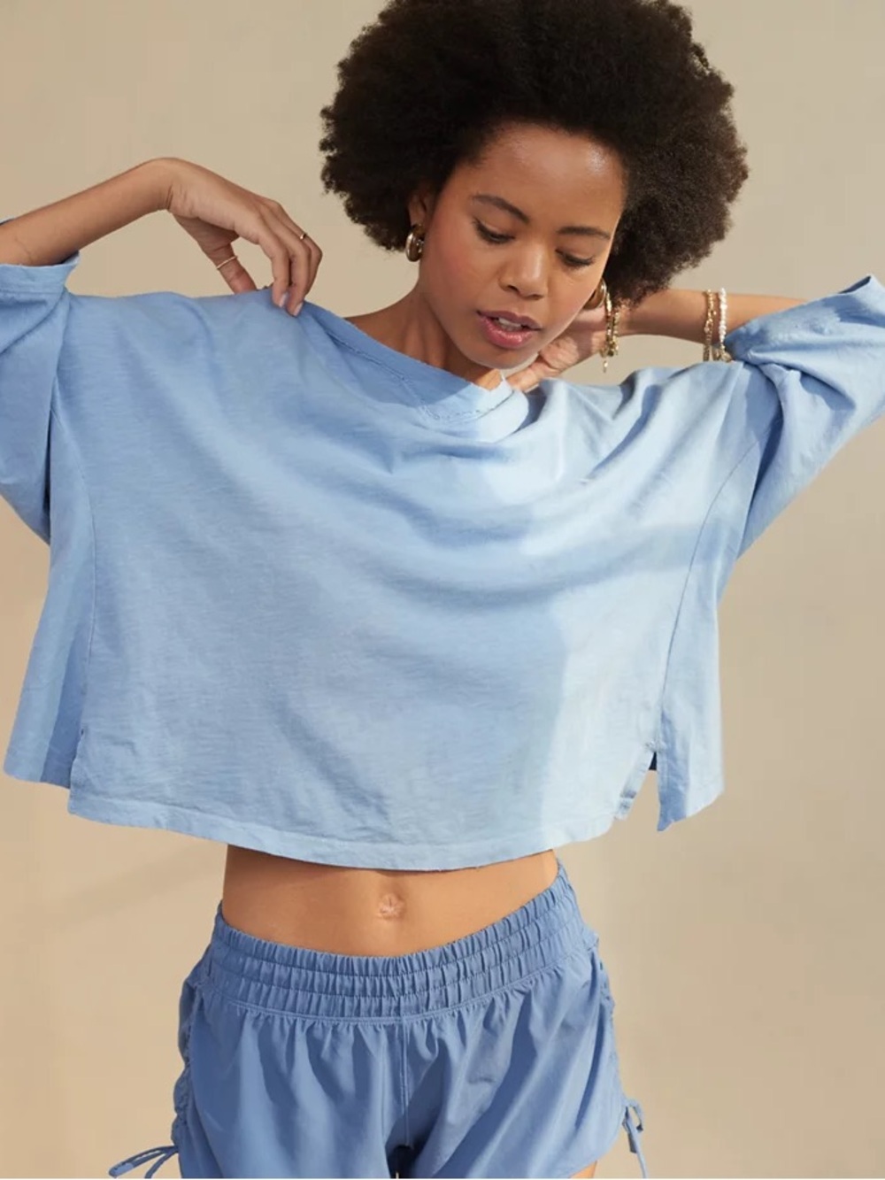 Aerie Summer House Slouchy Oversized T-Shirt – Blue – Size L – NWT